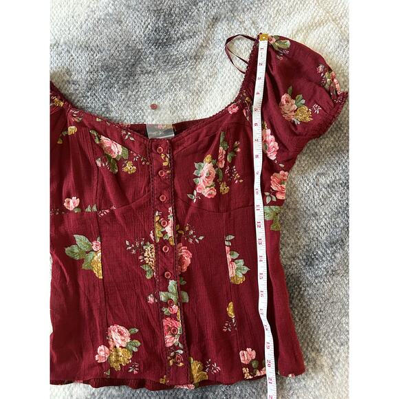 E Hanger M Peasant Red Smocked Back Sweetheart Neckline Blouse Size Large - Picture 8 of 11